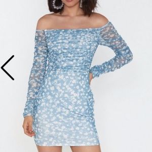 Blue floral mesh long sleeve dream dress